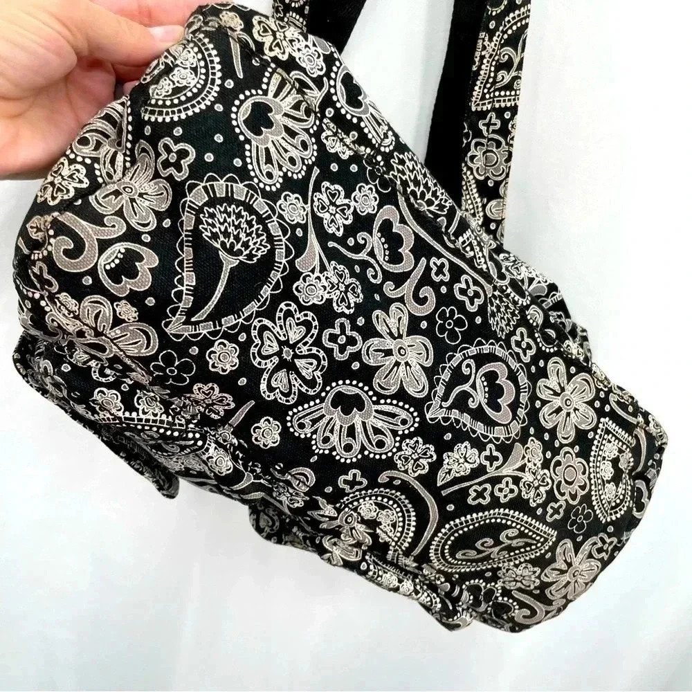 Thirty One Paisley Shoulder Bag Purse Black White Zip Closure Pockets 13”x14” - Picture 12 of 16